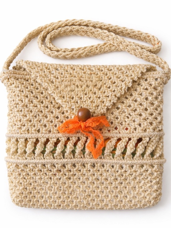 Steals & Squeals Handbags - Vintage Macrame Mini Purse Boho Crochet Crossbody Bag 70s Style Lined Small